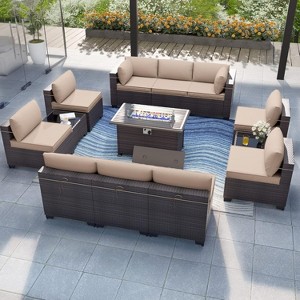 ALAULM Outdoor Patio Furniture Set Outdoor Sectional Rattan Sofa Set Brown Manual Wicker Patio Conversation Set with Cushions - 1 of 4