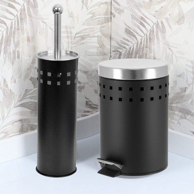 Black Stainless Steel Pedal Bathroom Trash Can with Lid