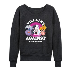 Women's - Disney Villains - De Vil, Ursula, Queen Grimhilde Lightweight French Terry Wide Neck Long Sleeve Shirt - 1 of 4