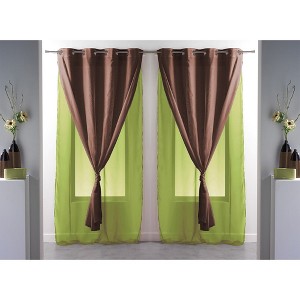 Evideco French Home Goods Double Layer Window Curtain Drape, Elegant Two-Tone Sheer Curtain - Ideal for Living Room, Bedroom Décor, 95x55 Inches - 1 of 4