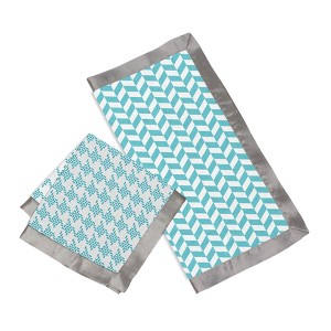 Bacati - Houndstooth/Herringbone Muslin 2 pack Security Blankets Blue - 1 of 4