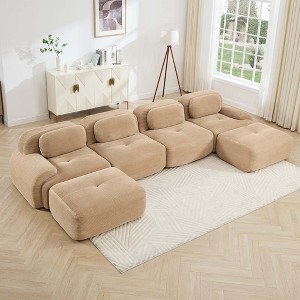 Oversized 157.2" Corduroy Modular U-Shaped Sectional Sofa with 2 Ottomans, 6-Piece Free combination, Pet-Friendly, No Assembly Required - 1 of 4