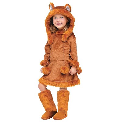 Girl's Fox Costume Dress - Plush Pullover Hooded Dress With Tail, X-Large, Halloween Party Animal Outfit - View #2
