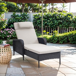 Buenhomino Outdoor Chaise Lounge Chairs Set, Set of 2 Wicker Patio Reclining Chairs with Adjustable Backrest and Cushion, Rattan Lounger for Pool - 1 of 4