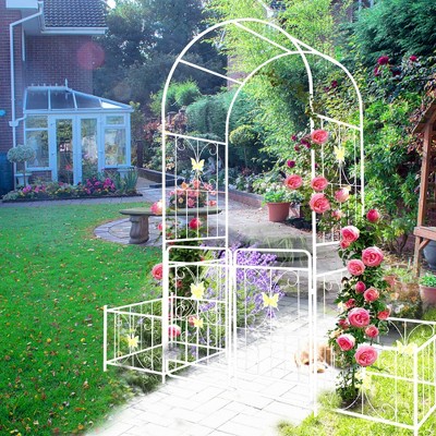 NicBex Garden Trellis Arch with Door 79.5"X86.6" Pea Trellis Rustproof Trellis for Climbing Plants Outdoor, Creamy White