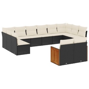 vidaXL 12 Piece Patio Sofa Set with Cushions Black Poly Rattan - Black and Cream Without Table - 1 of 4