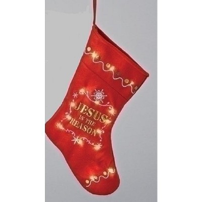 Roman 12.5" Pre-Lit Red and Gold LED 'Jesus Is the Reason' Christmas Stocking