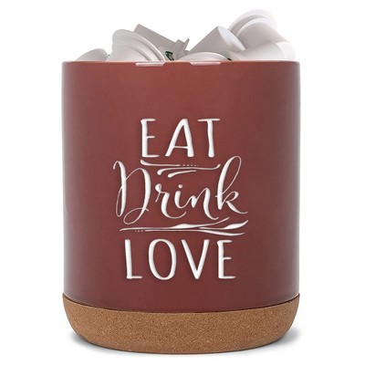 Elanze Designs Eat Drink Love Red X-Large Cork Bottom, Kitchen Counter, Ceramic Stoneware, Coffee, Tea and Hot Chocolate, Machine Brewing, K Capsule