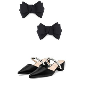 BLISSFUL STEP Pointed Toe Pearl Strap Slip on Slides Mules for Women ...