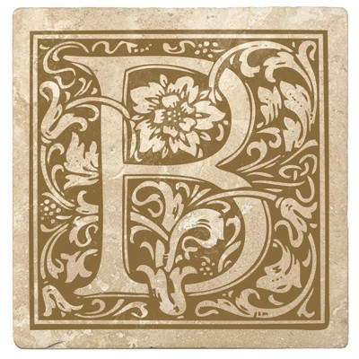Christmas by Krebs Set of 4 Ivory and Harvest Gold Alphabet "B" Square Monogram Coasters 4"