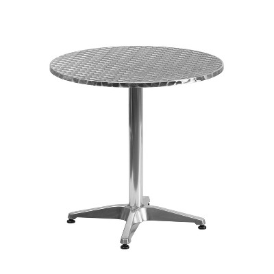 Silver Aluminum 27.5" Round Dining Table Set with 4 Chairs
