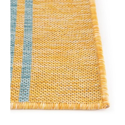 Yellow and Aqua Striped Outdoor Rectangular Rug 4' x 6'