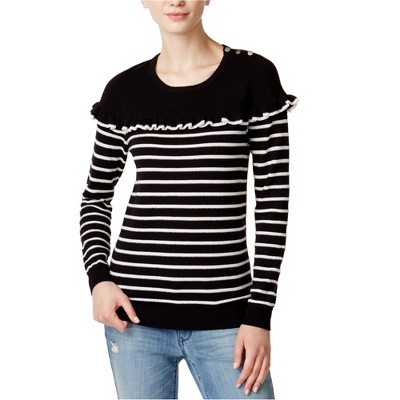 maison Jules Womens Ruffled Striped Knit Sweater