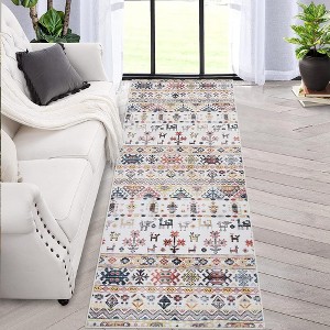 Boho Area Rug Washable Rug Moroccan Living Room Rug Non-Shedding Print Floor Carpet Soft Abstract Carpet, Beige - 1 of 4