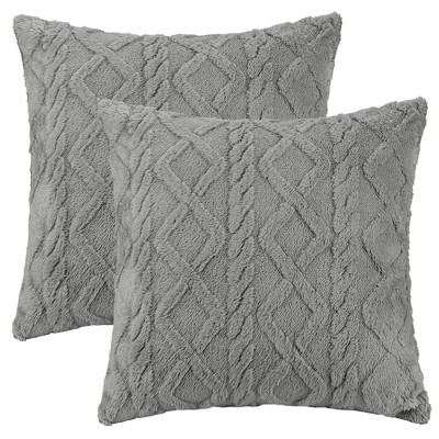 Unique Bargains Short Plush Throw Solid Geometric Soft Pillow Covers 2 Pcs
