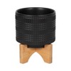 Black Ceramic Planter with Bamboo Wood Stand - Modern Ceramic Plant Pot for Indoor & Outdoor Use - Decorative Home & Garden Flower Pot - 5.5" Black - 4 of 4