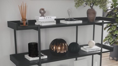 Black Wood Grain 3-Shelf Bookcase with Oil Rubbed Bronze Frame