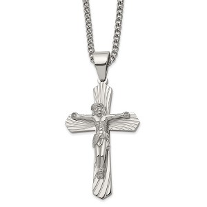 Black Bow Jewelry Men's Stainless Steel Large Crucifix Passion Cross Necklace, 24 Inch - 1 of 4