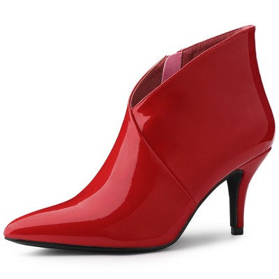 Allegra K Women's V Shape Pointed Toe Side Zipper Stiletto Heel Ankle Boots