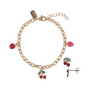 FAO Schwarz Gold Tone Cherry Bracelet and Earring Set - 1 of 2