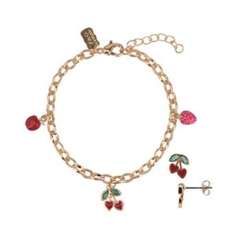 FAO Schwarz Gold Tone Cherry Bracelet and Earring Set