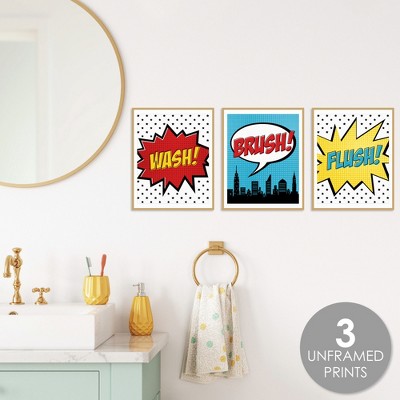 BAM! Superhero Comic Themed Bathroom Wall Art Set