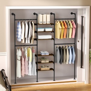 QingMoon Wall Mounted Clothing Rack, Industrial Pipe Clothing Rack, Garment Rack with Shelves, Walk-in Pipe Closet System - 1 of 4
