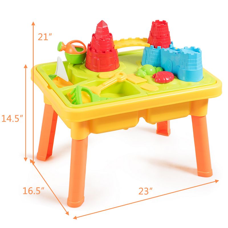 2 in 1 Sand and Water Table Activity Beach Play Set w/ Sand Castle Molds & Cover, 2 of 11