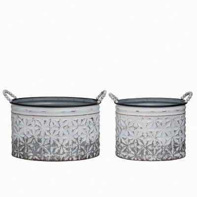 Transpac Metal 20" White Spring Whitewashed Planters Set of 2