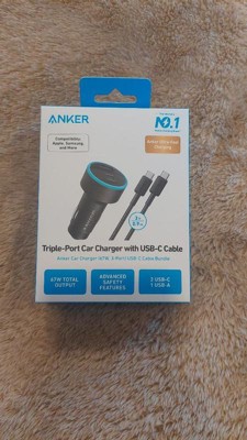 Anker 3-port 67w Car Charger With 3' Usb-c To Usb-c Cable - Black : Target