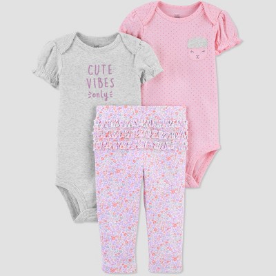 Image of Baby Girls' Sheep Floral Top & Bottom Set - Just One You® made by carter's Gray/Purple/Pink 3M