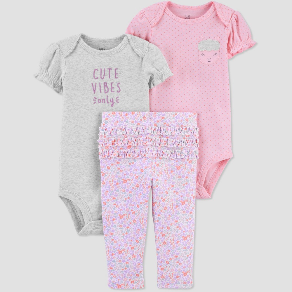 Baby Girls' Sheep Floral Top & Bottom Set - Just One You made by carter's Gray/Purple/Pink Newborn