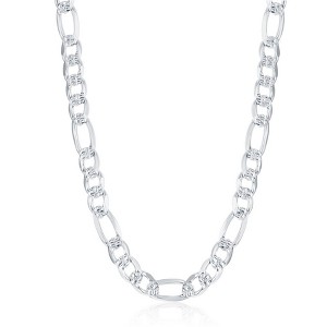 Links of Italy Sterling Silver 7.8mm Pave Figaro Chain - Rhodium Plated - Available Sizes: 20  , 24  Inches - 1 of 2