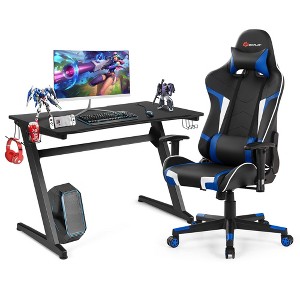 Costway Z-Shaped Racing Style Desk &  Massage Gaming Chair Set for Home Office - 1 of 4
