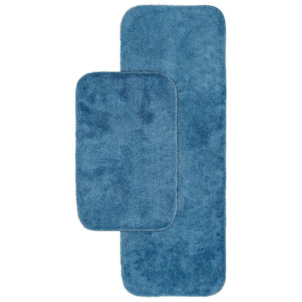 Photos - Bath Mat 2pc Traditional Nylon Washable Bathroom Rug Set Basin Blue - Garland Rug: Includes Runner, Latex Backing, Tufted Design