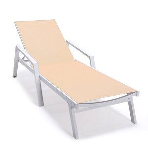 LeisureMod Marlin Patio Sling Chaise Lounge Chair With Arms in White Aluminum - 1 of 4