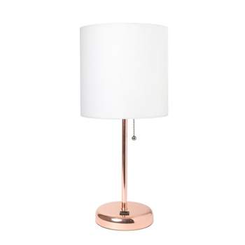 19.5" Bedside USB Port Feature Metal Table Desk Lamp Fabric Shade - Creekwood Home