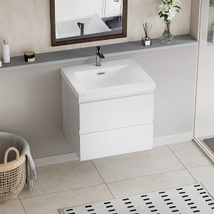 Christopher Knight Home Camille Modern Wood Wall-Mounted Bathroom Storage Vanity with Resin Top Basin and 2 Drawers - 1 of 4