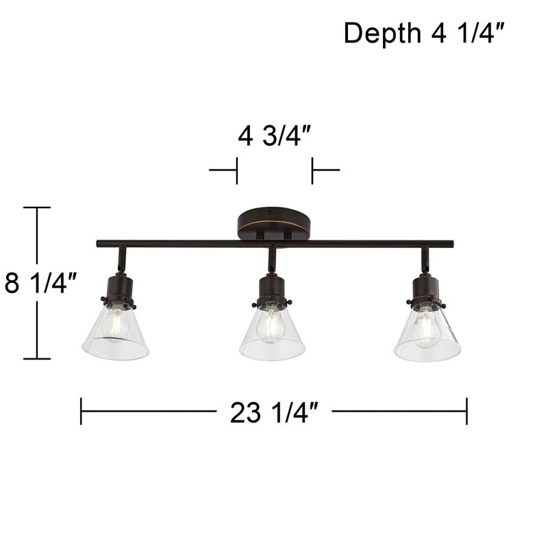 Pro Track Leila 3-Head Ceiling or Wall Track Light Fixture Kit Adjustable Brown Bronze Finish Clear Glass Farmhouse Rustic Kitchen 23 1/4" Wide, 4 of 10