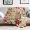 FIONECA Vintage Christmas Letter Print Blanket with Poinsettia and Floral Pattern Soft Warm Holiday Decor Throw 30x40 inches - 3 of 4