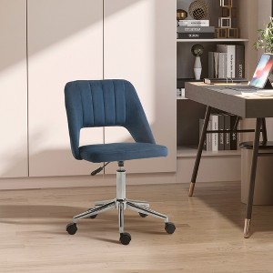 Lyngins Velvet Adjustable Height Swivel Home Office Chair with Hollow Back Design for Bedroom,Living Room,Blue - 1 of 4