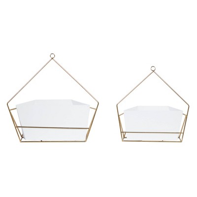 Set of 2 Geometric Metal Wall Planters Gold/White - CosmoLiving by Cosmopolitan