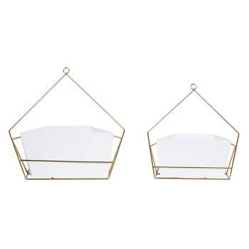 Set of 2 Geometric Metal Wall Planters Gold/White - CosmoLiving by Cosmopolitan