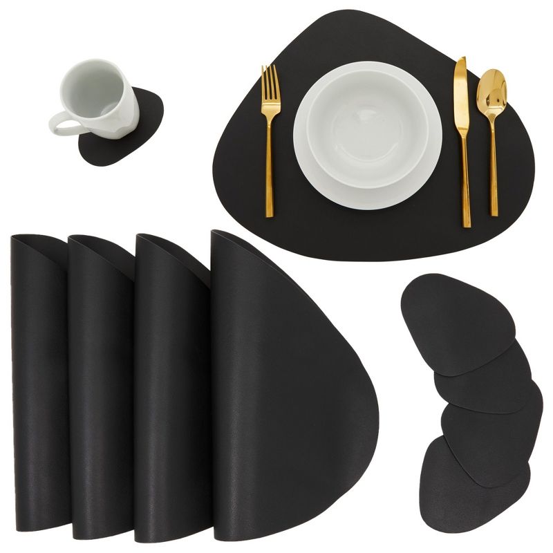 Juvale Set of 4 Wedge Placemats for Round Dining Tables with Matching Coasters, 8 Pieces, Black, 1 of 9