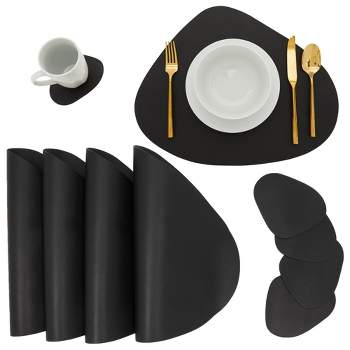 Juvale Set of 4 Wedge Placemats for Round Dining Tables with Matching Coasters, 8 Pieces, Black