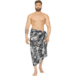 HAPPY BAY Men's Sarong Swim Beach Cover Ups Wraps One Size Tropical Black - 1 of 4