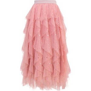 Women's A-Line Tulle Skirt - Tiered Midi Length with High Elastic Waist - 1 of 4