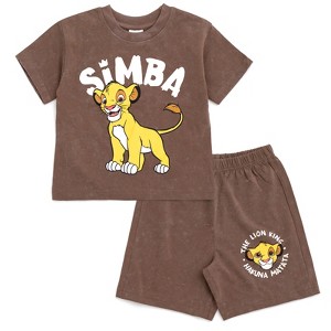 Disney Mickey Mouse Lion King Toy Story Cars French Terry T-Shirt and Shorts Outfit Set Toddler - 1 of 4