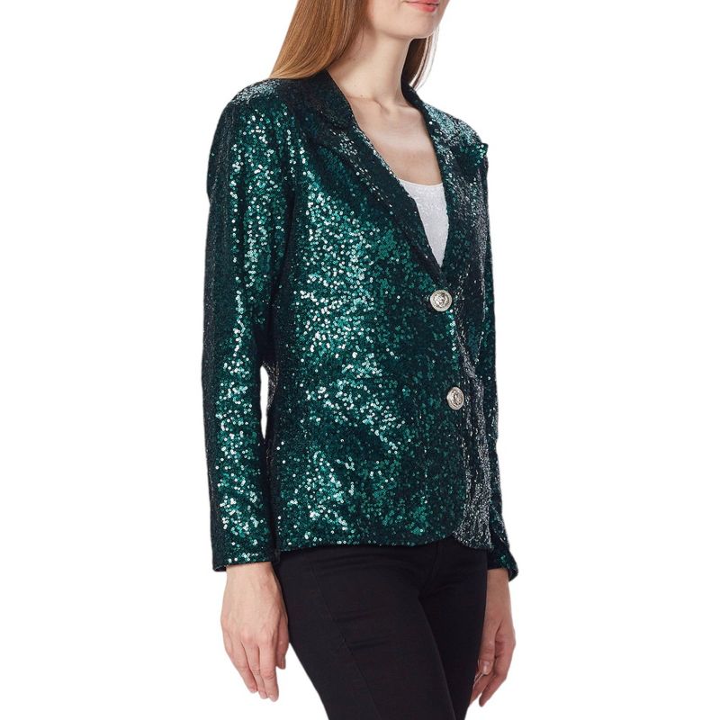 Anna-Kaci Women's Long Sleeve Sparkle Sequin Two Button Blazer Jacket, 1 of 9