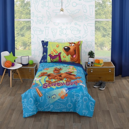 Warner Brothers Scooby Doo - Scooby Dooby Doo Blue, Green, Brown and Orange 4 Piece Toddler Bed Set - image 1 of 4